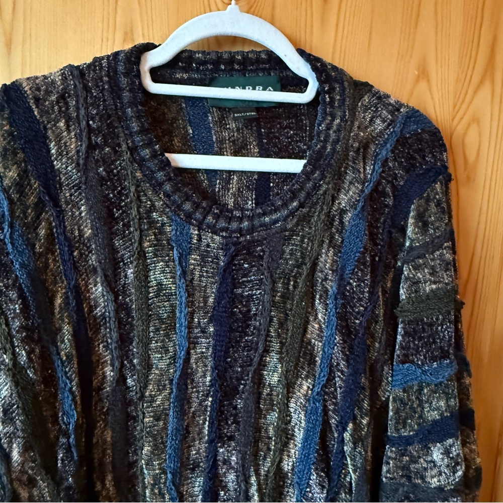 Vintage 90s Tundra Canada Sweater 3XLT XXXLT Coogi Style 3D Knit Blue Brown - Picture 3 of 12